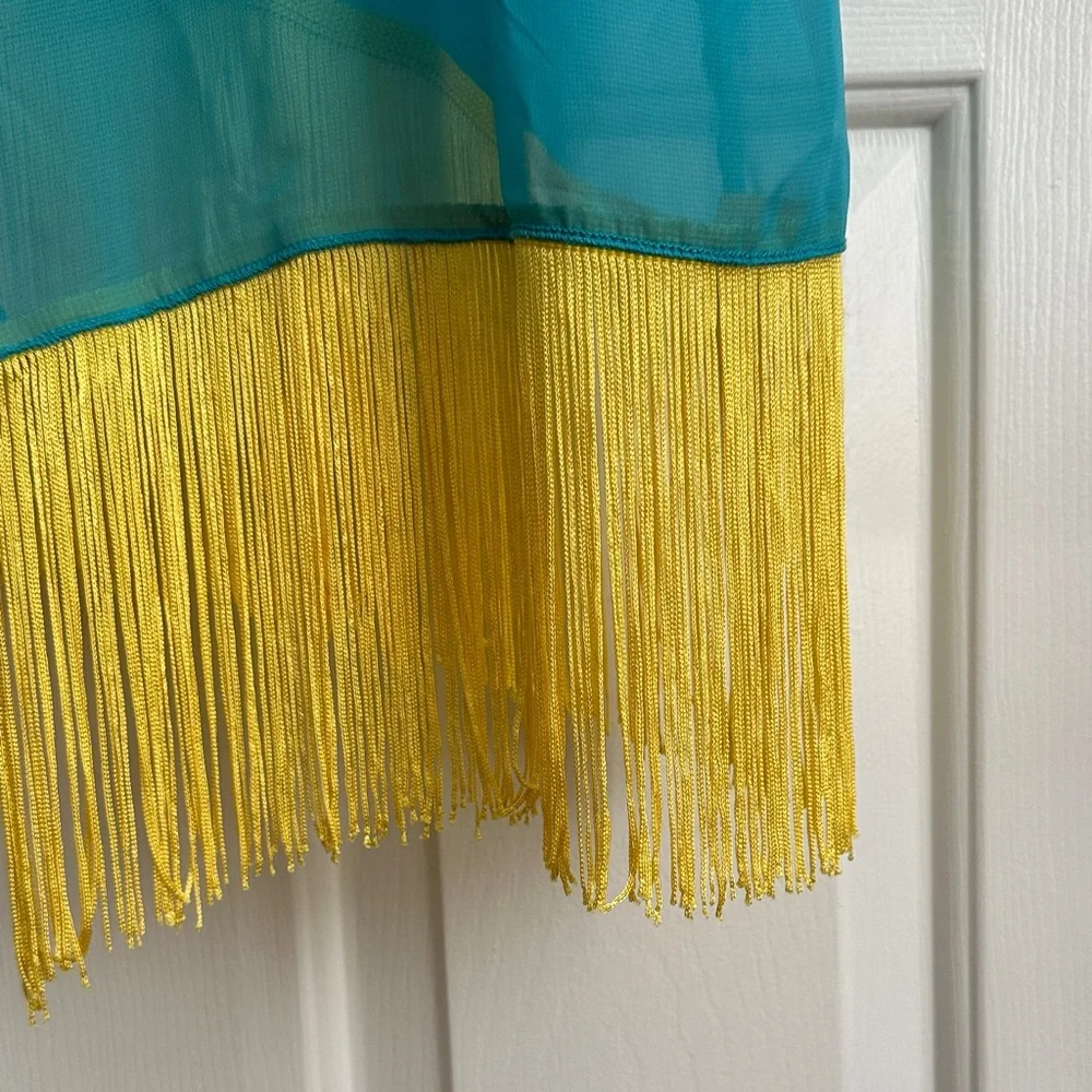 LuLaRoe Teal and Yellow Fringe Kimono - Picture 5 of 7